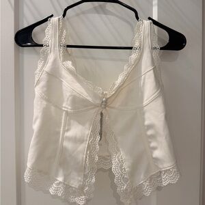 Urban Outfitters White Lace-Trim Cropped Tank